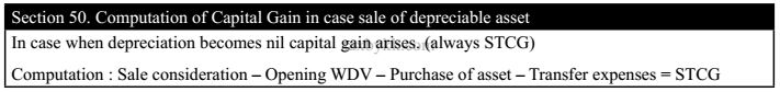 Section 50 : Computation of Capital Gain in case of Depreciable Asset